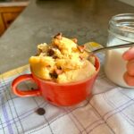 Spoon of Chocolate Chip Mug Cake.