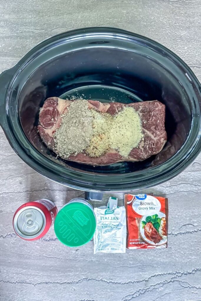 seasoned-pot-roast Seasonings poured onto Roast.