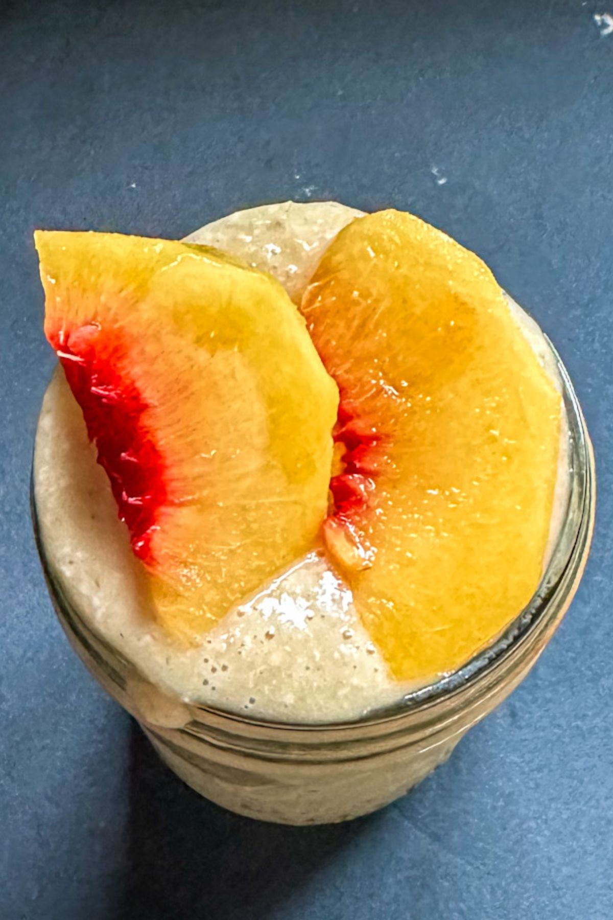 Ready to eat Blended Overnight Oats with peaches.
