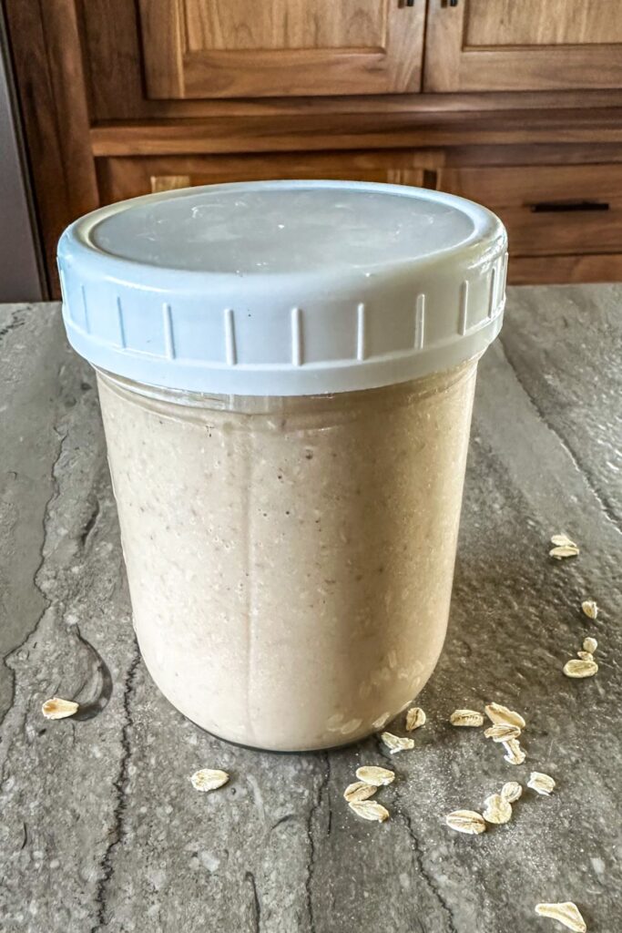 Blended Overnight Oats in a jar. 