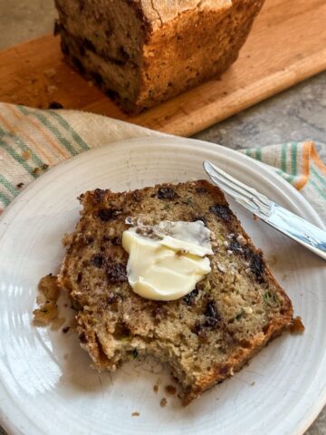 Chocolate Chip Zucchini Bread with butter.