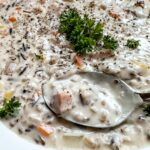 Bowl of Cozy Autumn Wild Rice Soup.