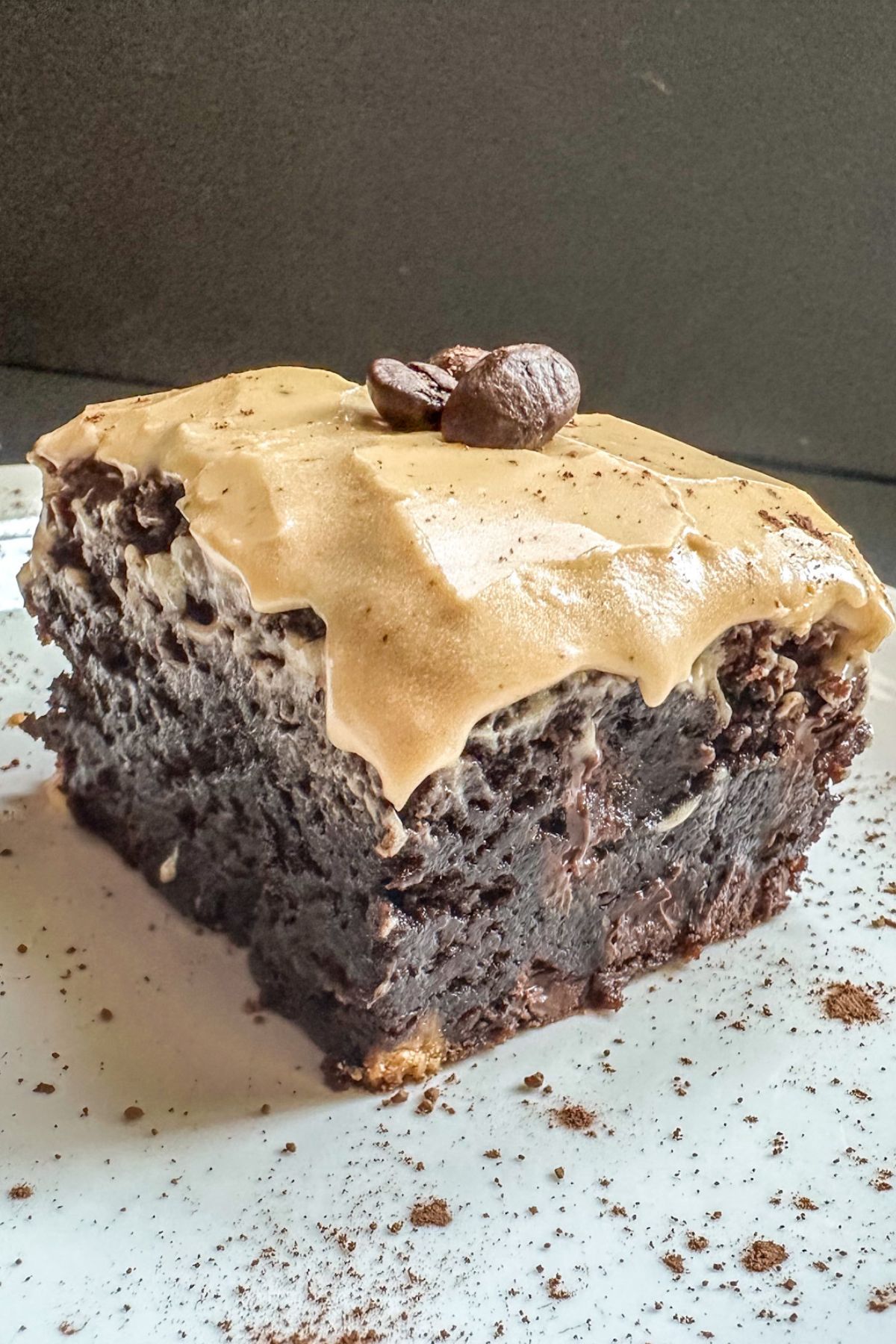 Espresso Brownies with three espresso beans on top.