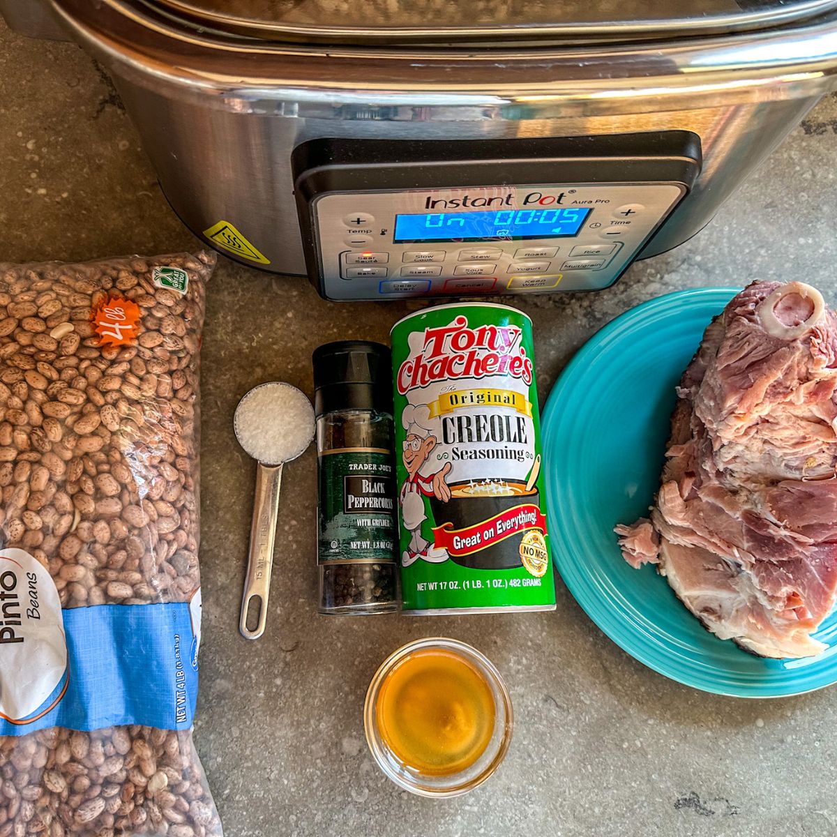 Instant Pot and Ingredients for Instant Pot Ham and Beans.