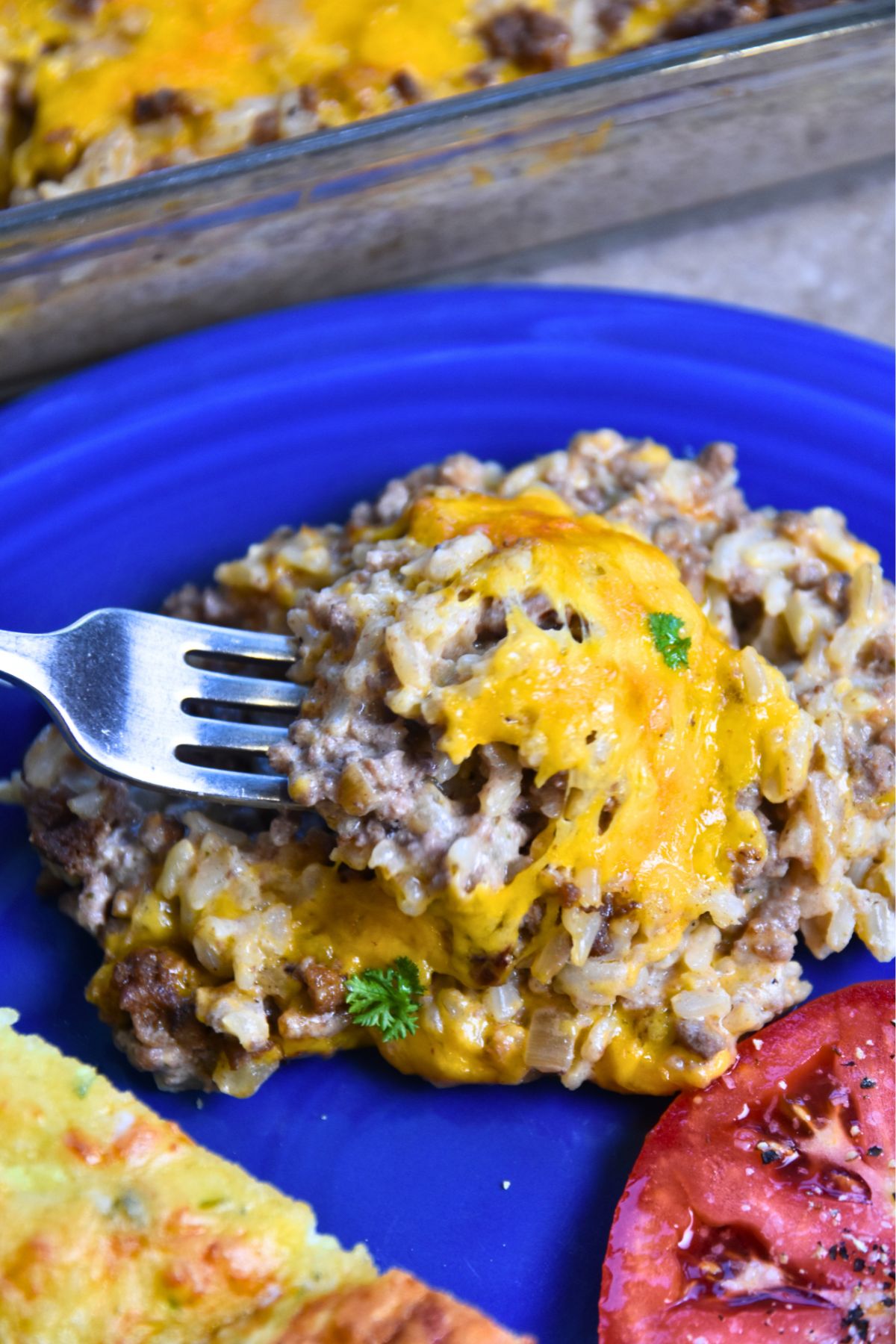 melted-cheese-ranch-casserole Serving cheesy ranch and rice casserole.