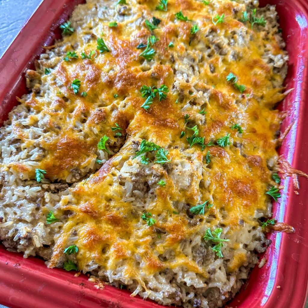 Cheesy Ranch Ground Beef and Rice Casserole - Laughing Rooster Eats