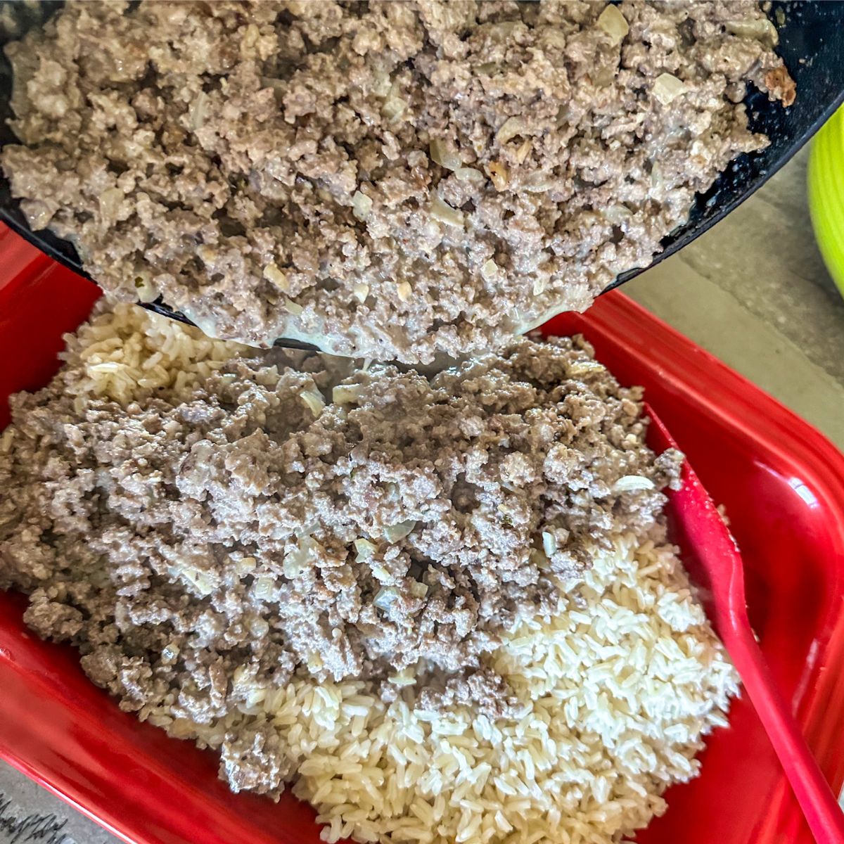 Cheesy Ranch Ground Beef and Rice Casserole - Laughing Rooster Eats