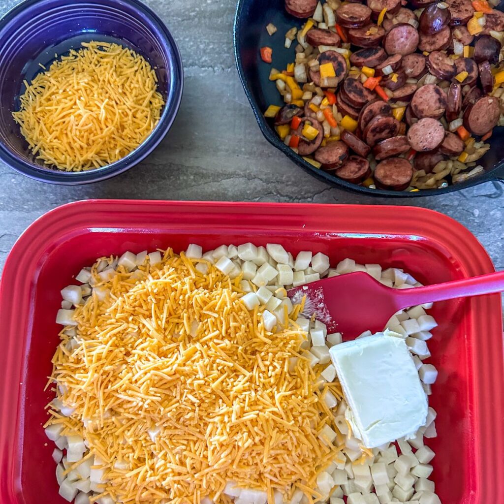 Cheesy Kielbasa Hash Brown Casserole Laughing Rooster Eats