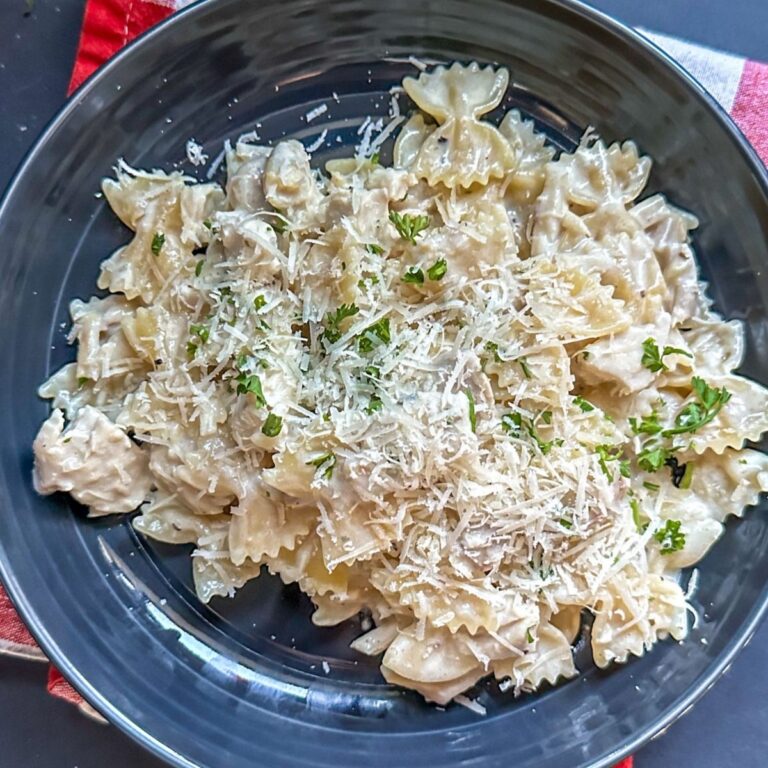 Garlic Parmesan Chicken Pasta on a plate.