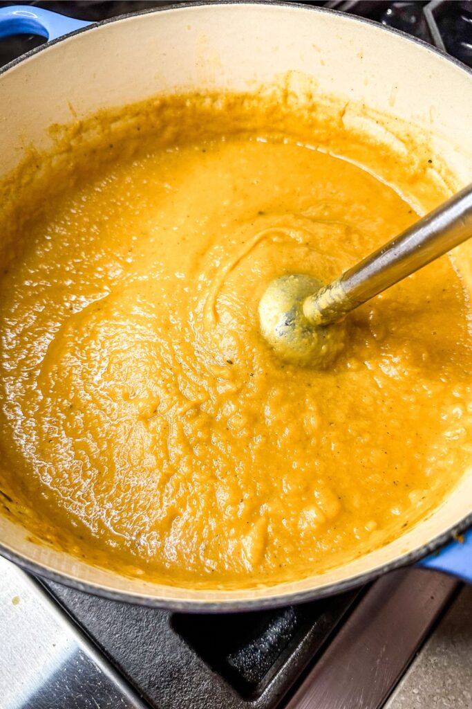 blending butternut squash soup.