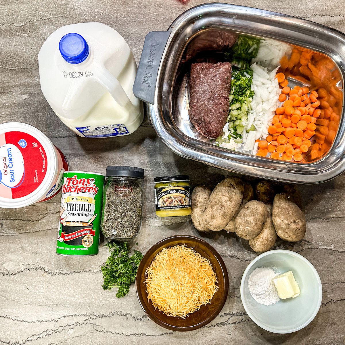 ingredients for instant pot cheeseburger soup.