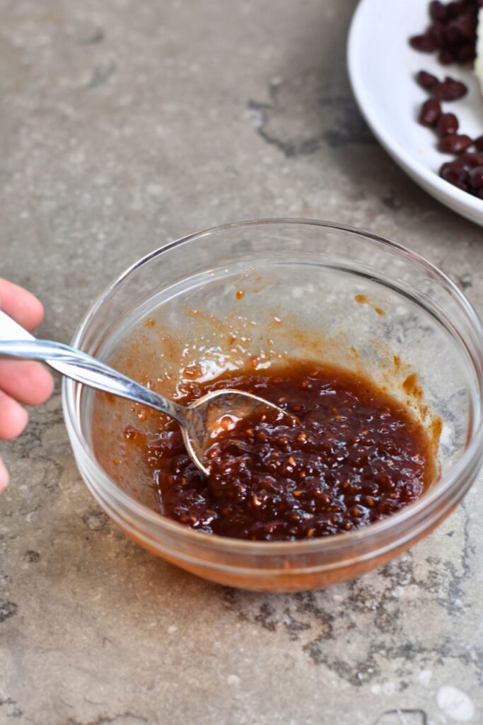 mixing the raspberry chipotle dip. 