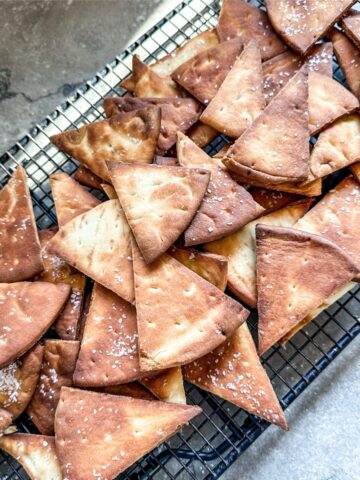 completed air fryer pita chips cooling.