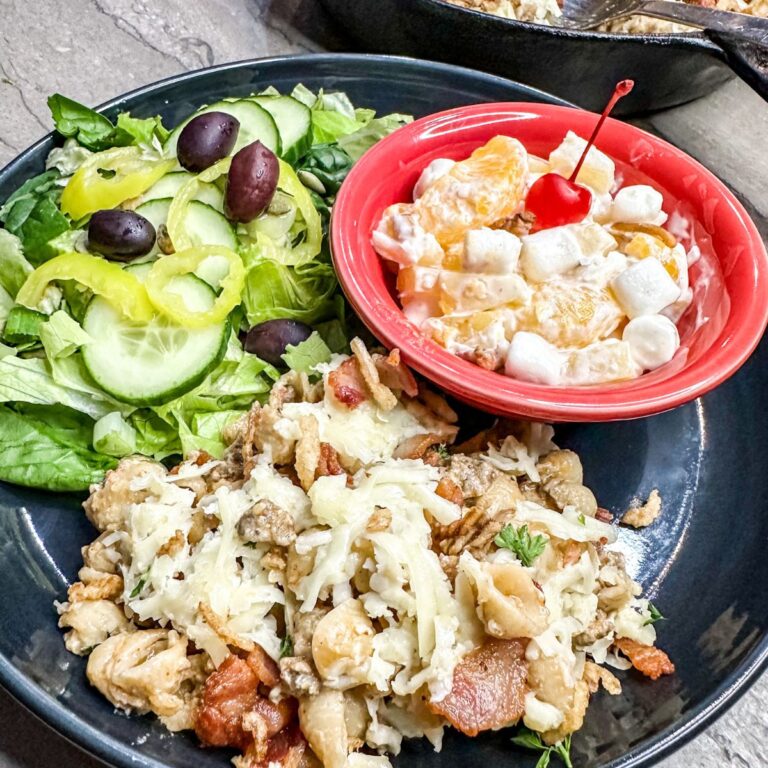 served bacon cheeseburger pasta.