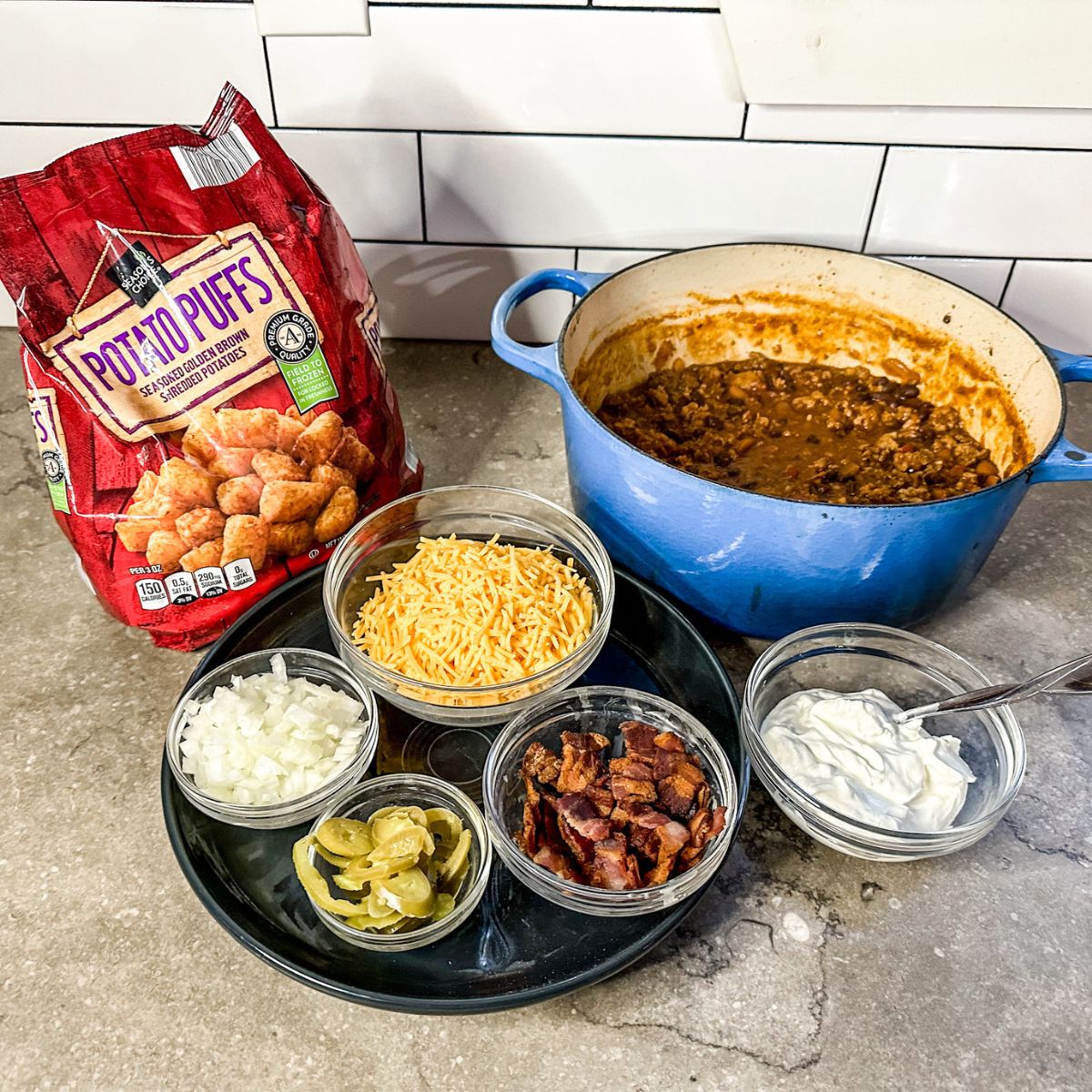 ingredients needed for loaded tater tot casserole.