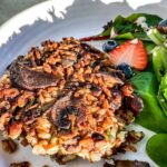 vegetarian burger with mushrooms.
