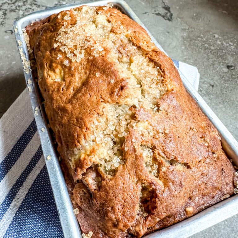 bacon-infused banana bread with sugar on top.