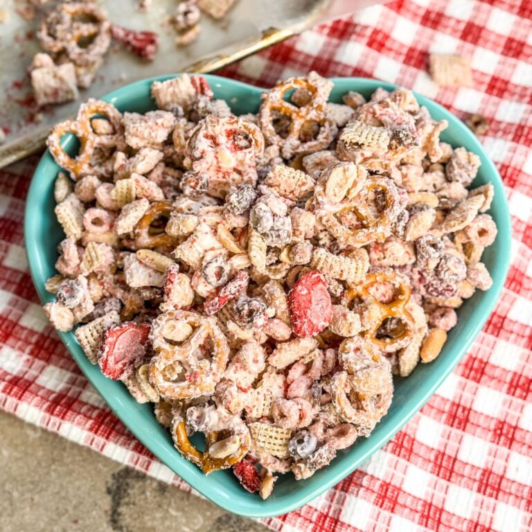 Finished cupid crunch served in a blue heart dish.