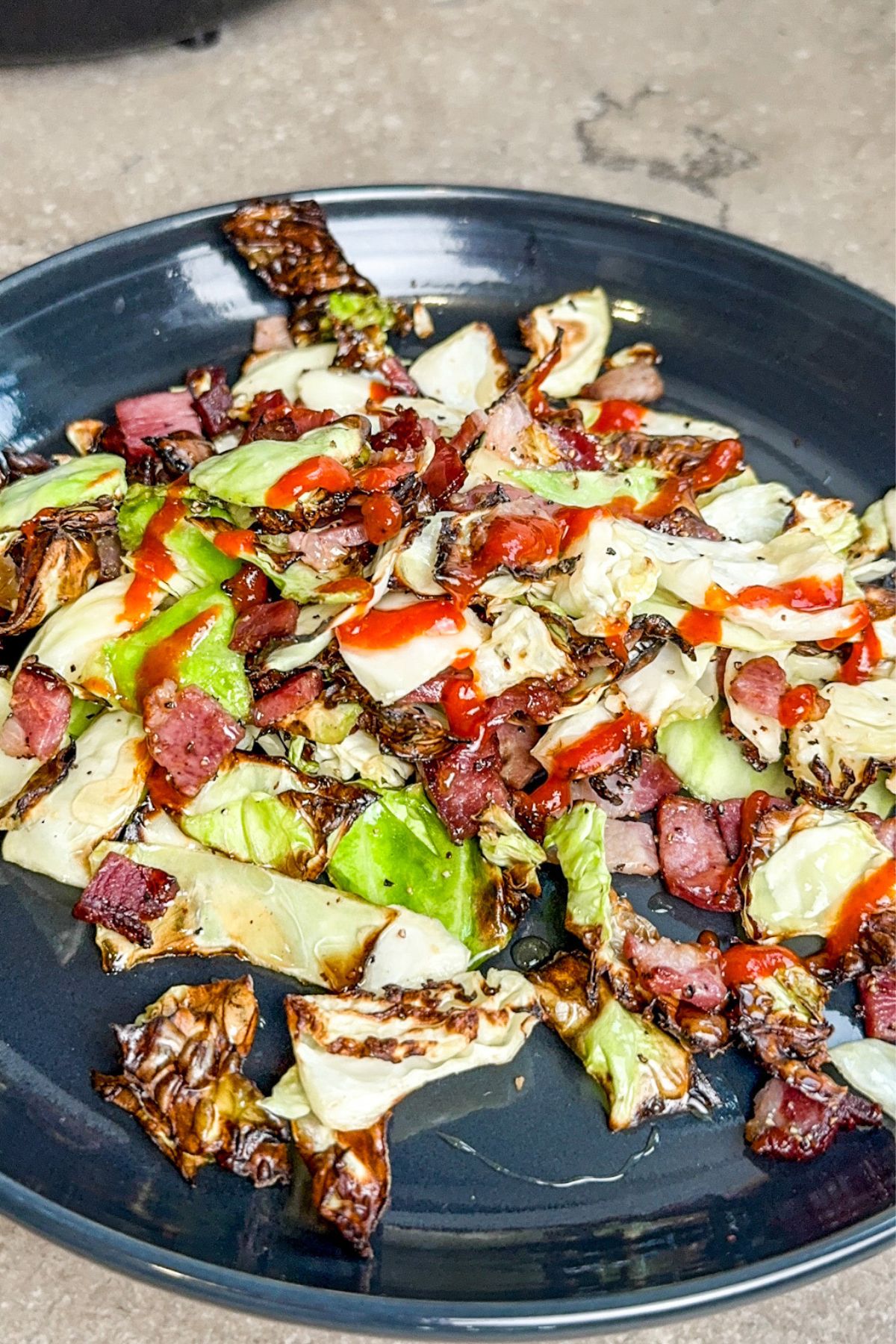 air fryer cabbage with sriracha ready to eat.