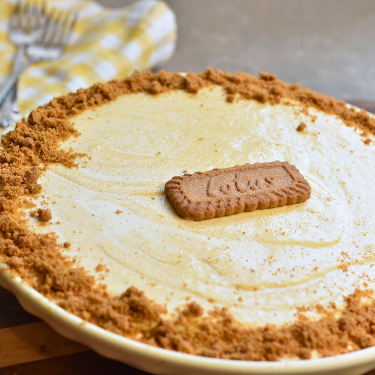 serving the ice cream pie with a Biscoff cookie crust.