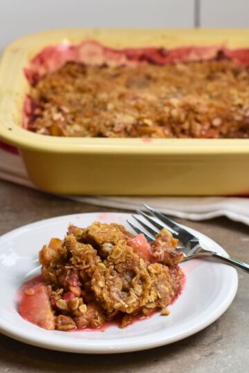 Ready-to-eat Apple and Cherry Crumble.