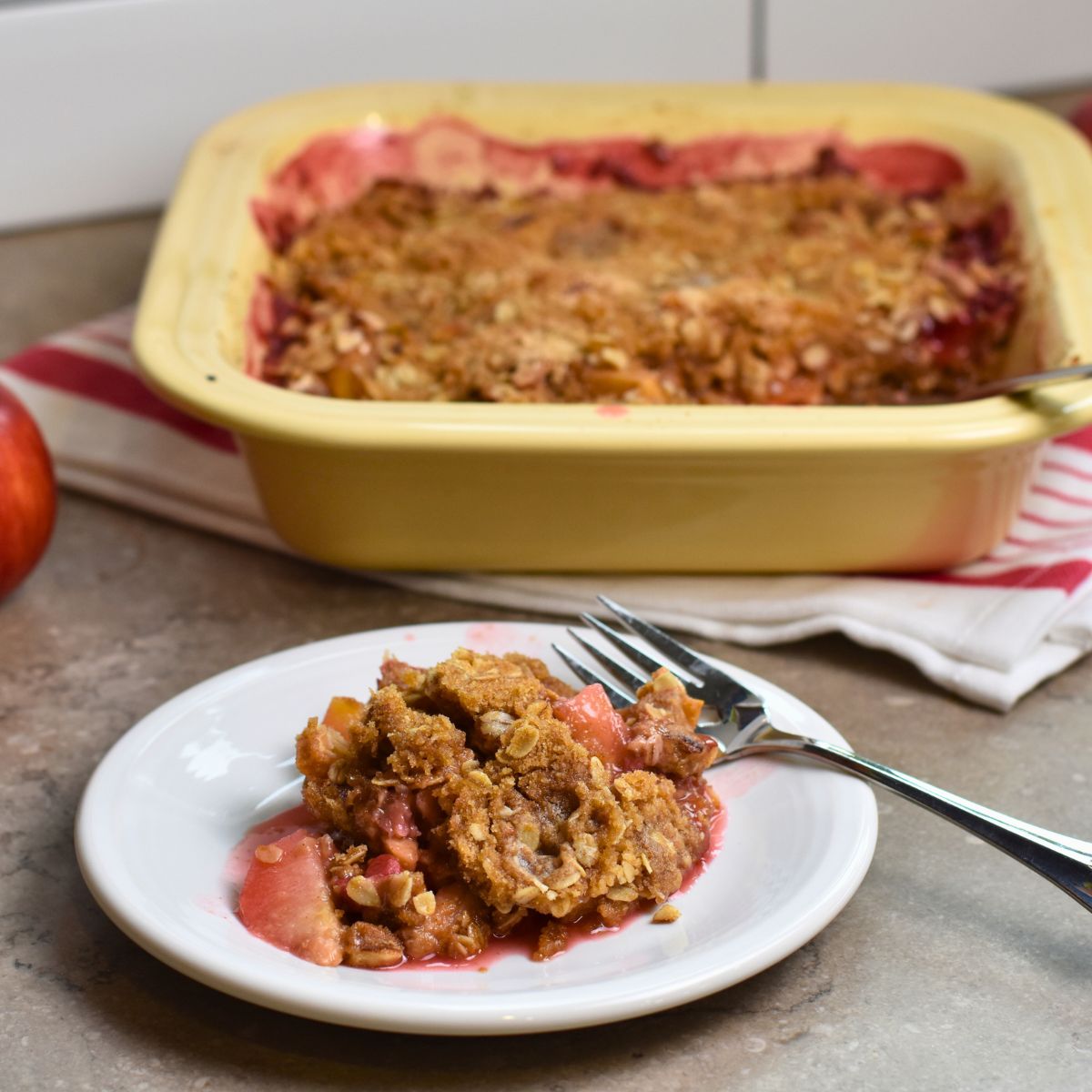 Ready-to-eat Apple and Cherry Crumble.
