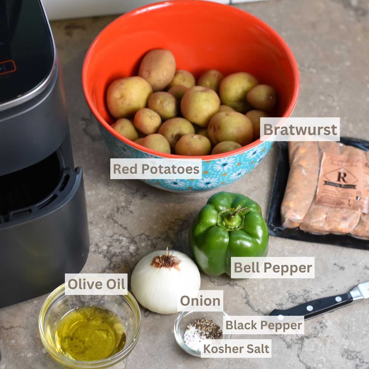 ingredients-you-need-to-make-brats-in-the-air-fryer ingredients needed for brats in the air fryer.