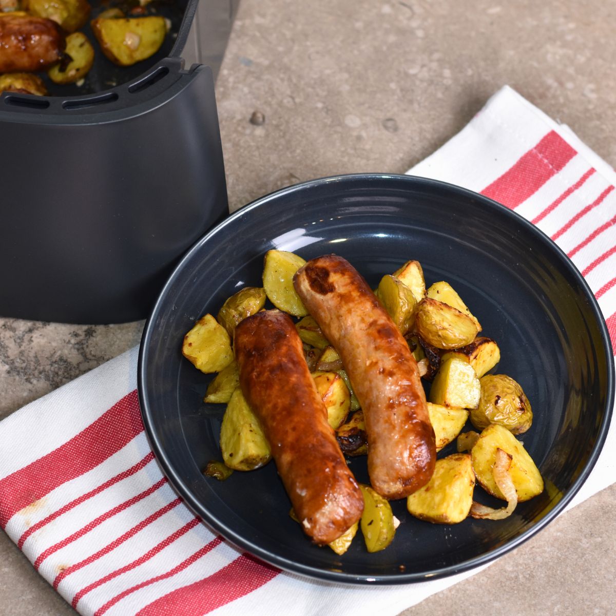 Air fryer brats straight out of the air fryer!