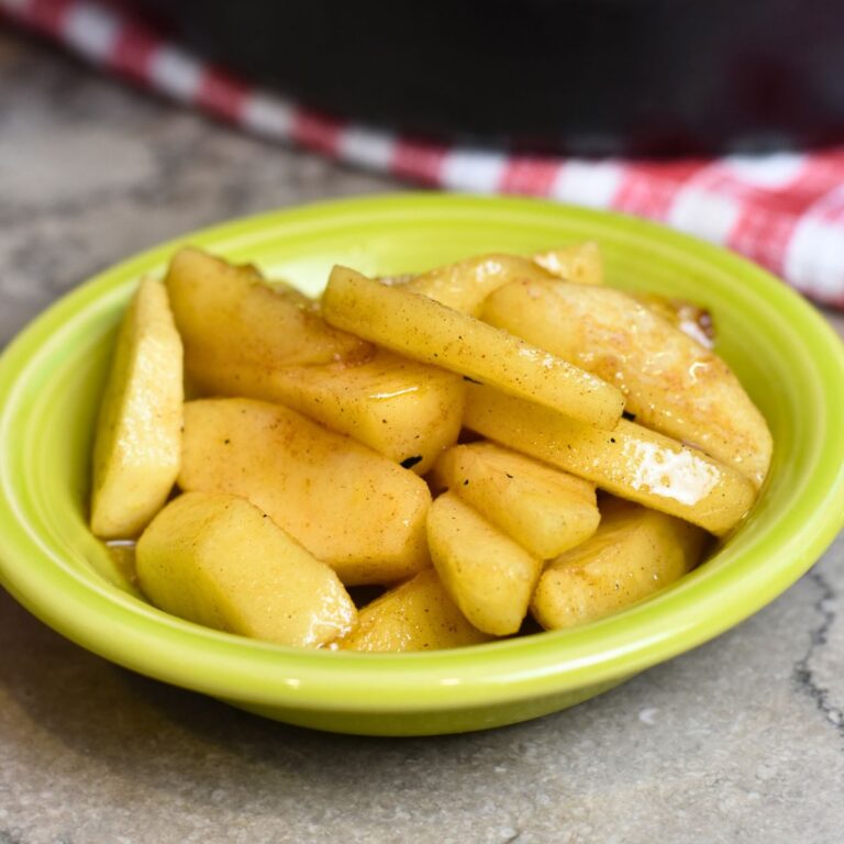 Serving caramelized apples as a side dish.