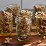 Giving the candied pecans to my friends.