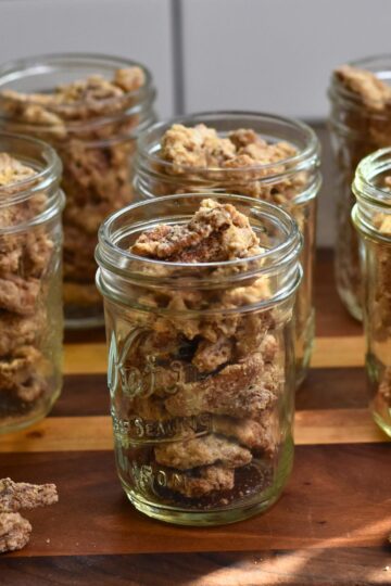 Giving the candied pecans to my friends.