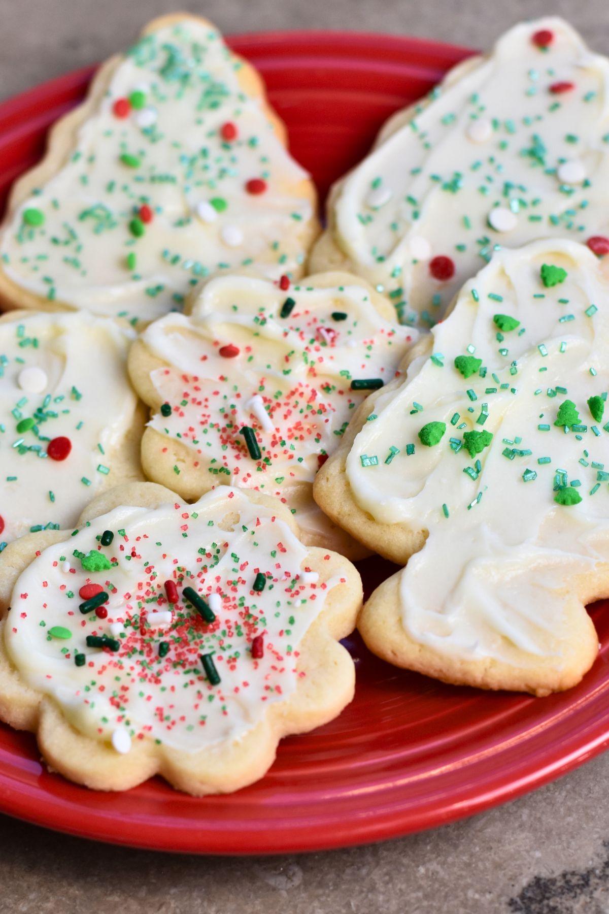 Sugar-cookies-with-red-and-green-sprinkles Sugar cookies with cream cheese frosting ready for my holiday party.