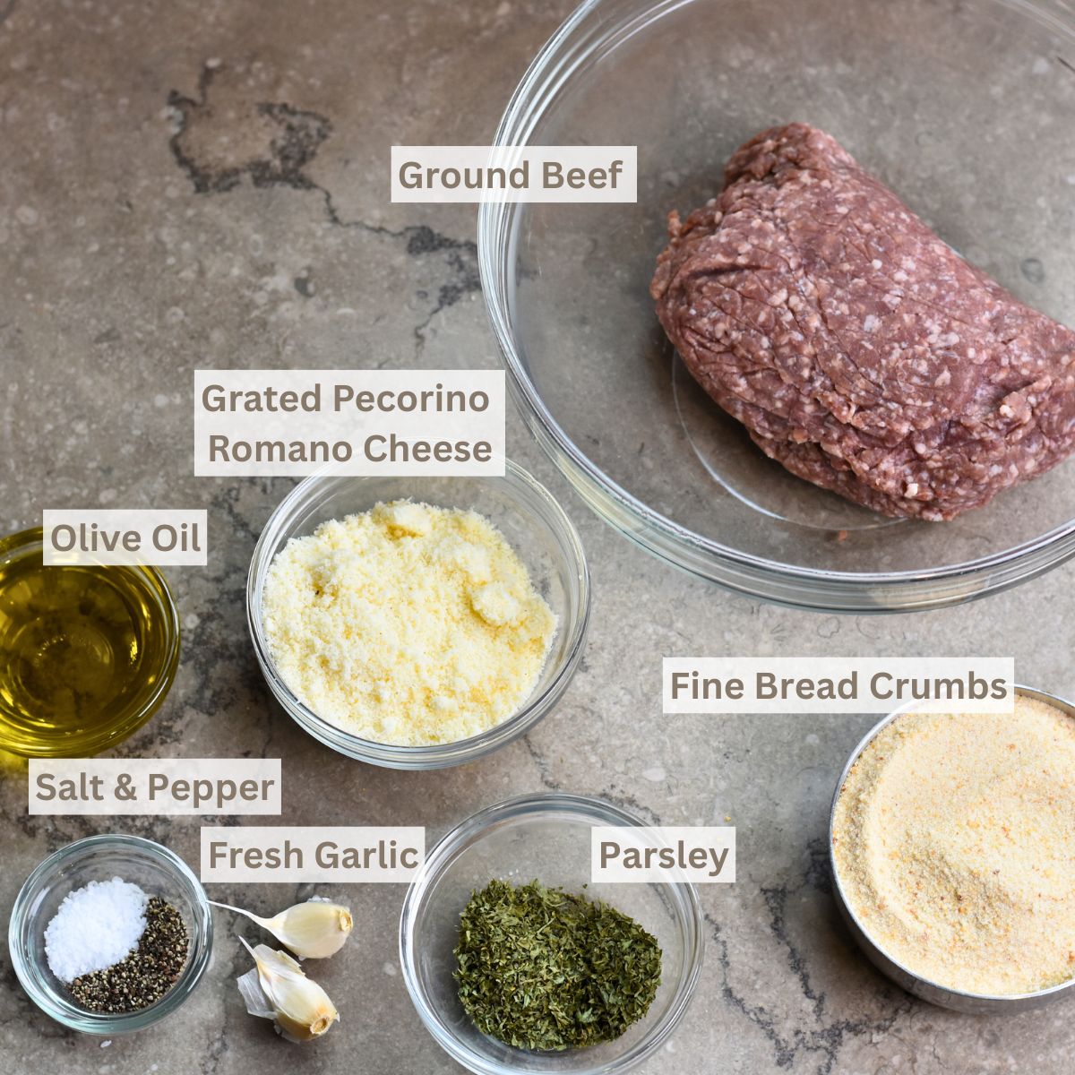 Ingredients-needed-to-make-meatballs Ingredients needed to make Papa Joe's meatballs.