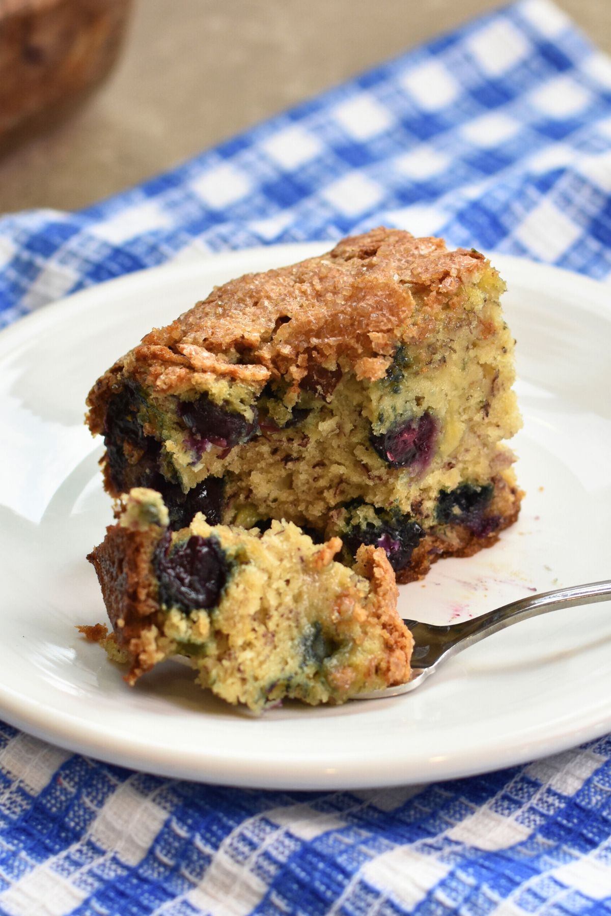 baked-bread-pan Eating a slice of blueberry banana bread.