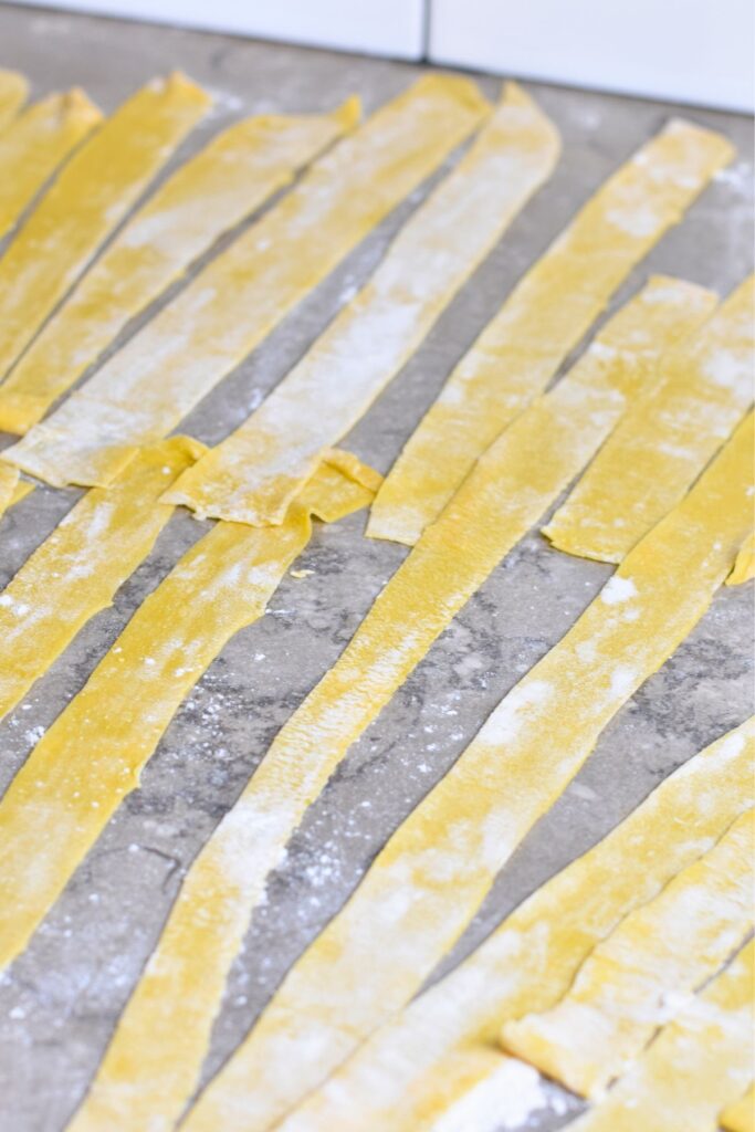 Dust-with-flour-and-allow-to-dry Cutting my noodles and dusting with flour.