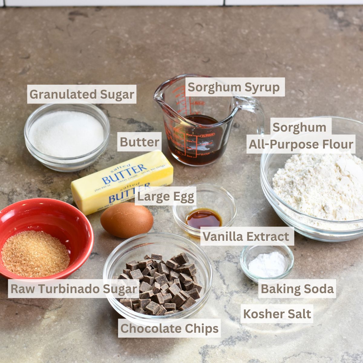 ingredinets-needed-to-make-sorghum-sorghum-chocolate-chip-cookies Ingredients needed to make sorghum-sorghum chocolate chip cookies.