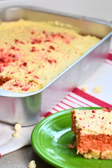 Strawberry cake with cream cheese filling.