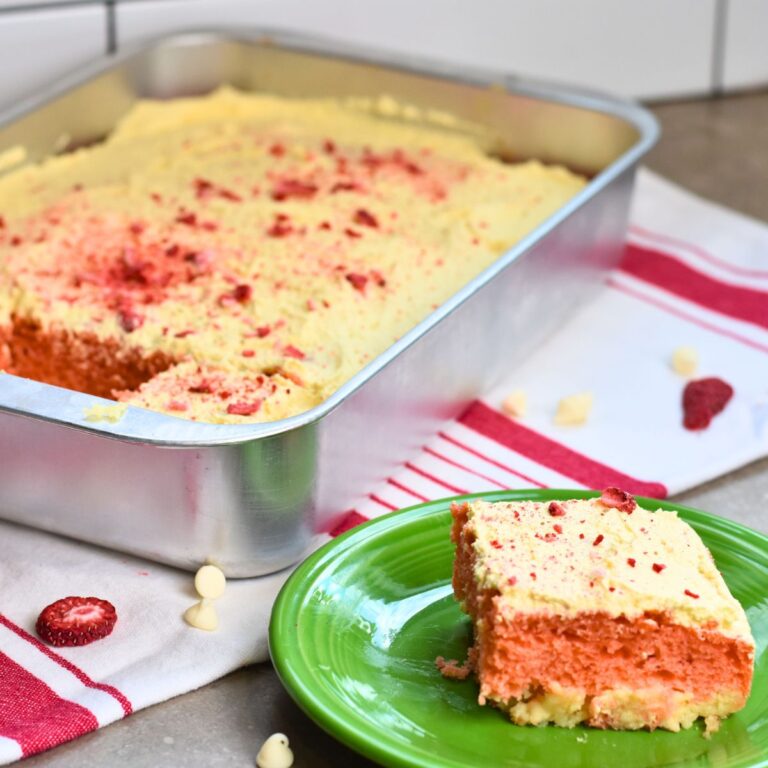 Strawberry cake with cream cheese filling.