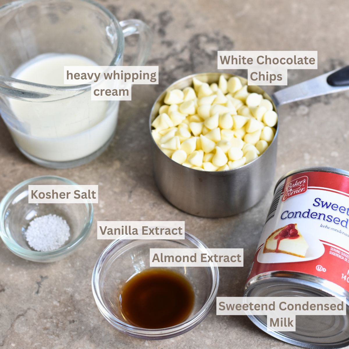 ingredients-needed-to-make-white-chocolate-syrup Ingredients needed to make white chocolate coffee syrup.