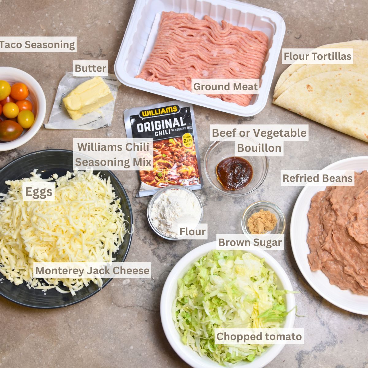 ingredients-you-will-need-to-make-burrito-enchilada-style Ingredients needed to make burrito enchilada style.