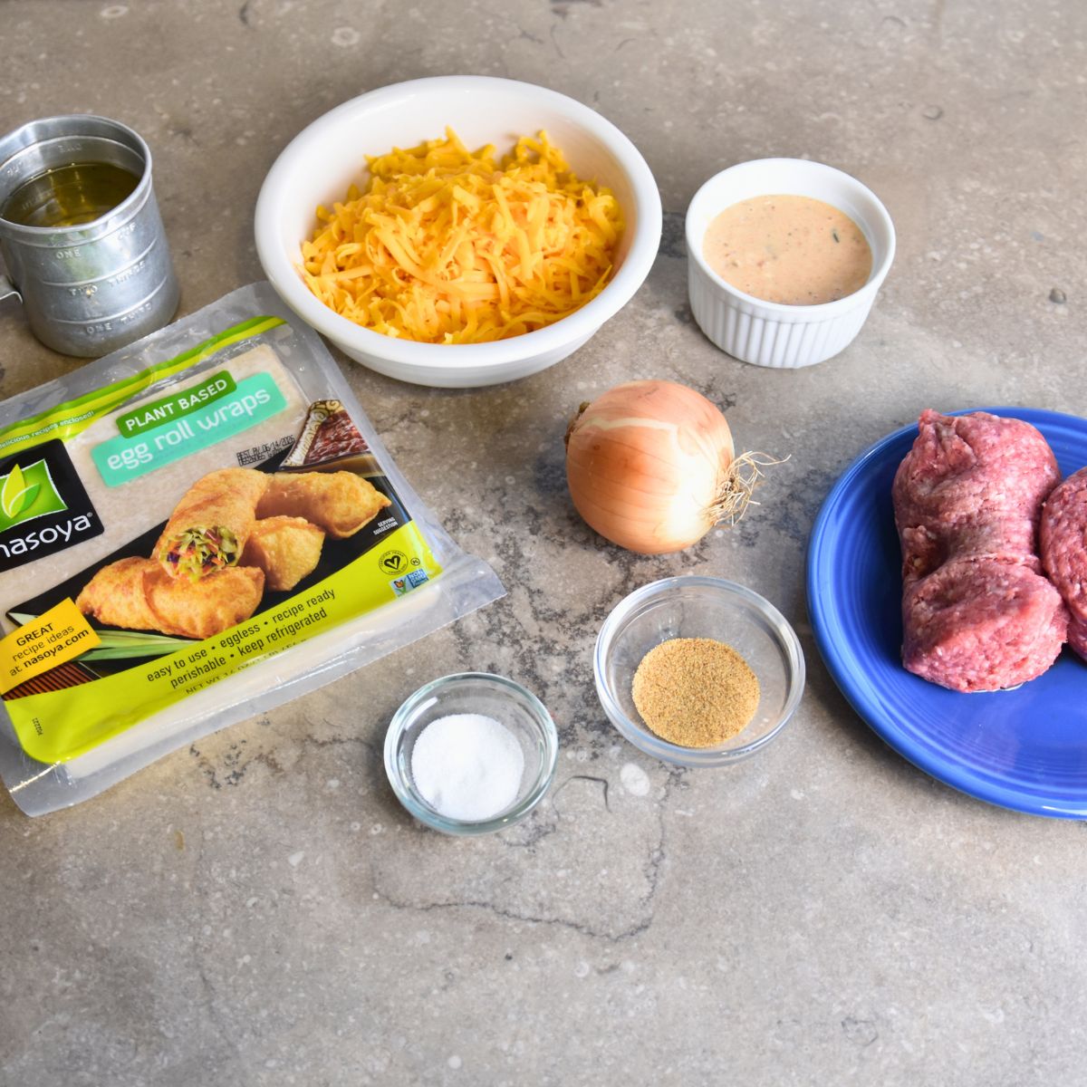 Ingredients-needed-for-cheeseburger-spring-rolls Ingredients needed for cheeseburger spring rolls.