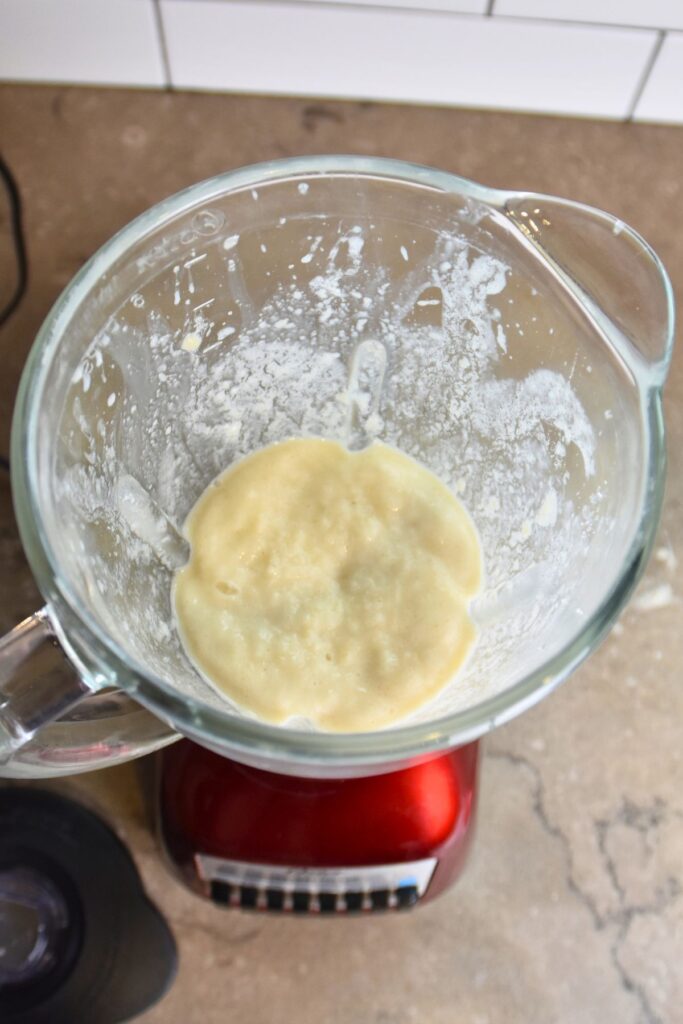 Blend-until-thick-and-creamy Fully blended pineapple slushy.
