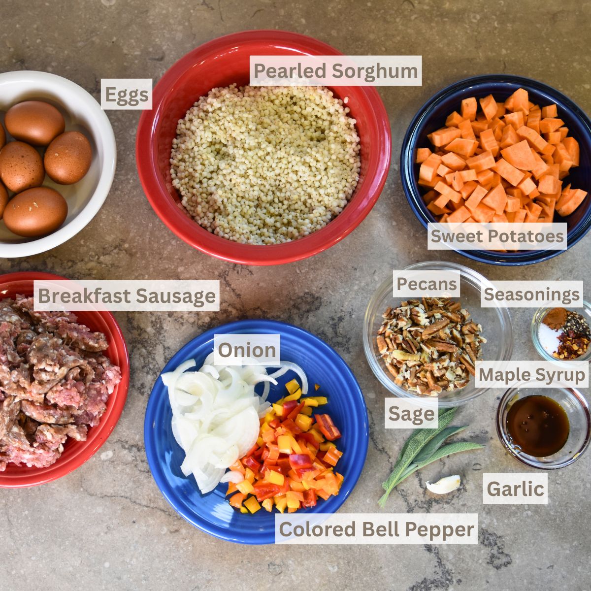 Ingredients-you-will-need-to-make-this-sorghum-skillet ingredients needed to make the sorghum breakfast skillet.