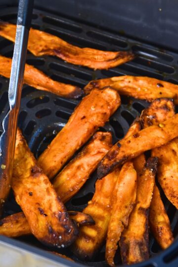 Straight out of the air fryer sweet potato wedges.