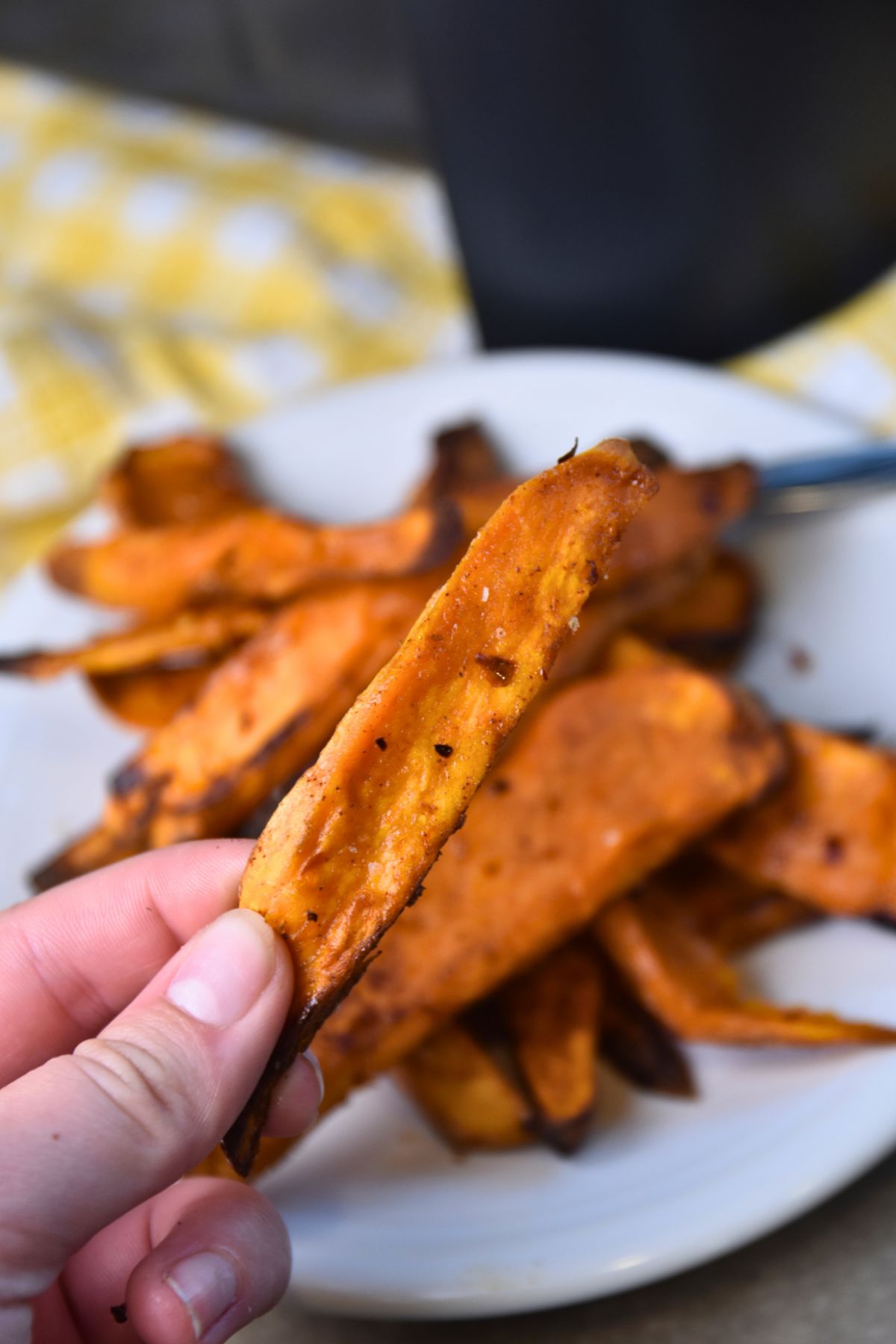 serving-air-fryer-sweet-potatoes Ready-to-eat sweet potato wedges.