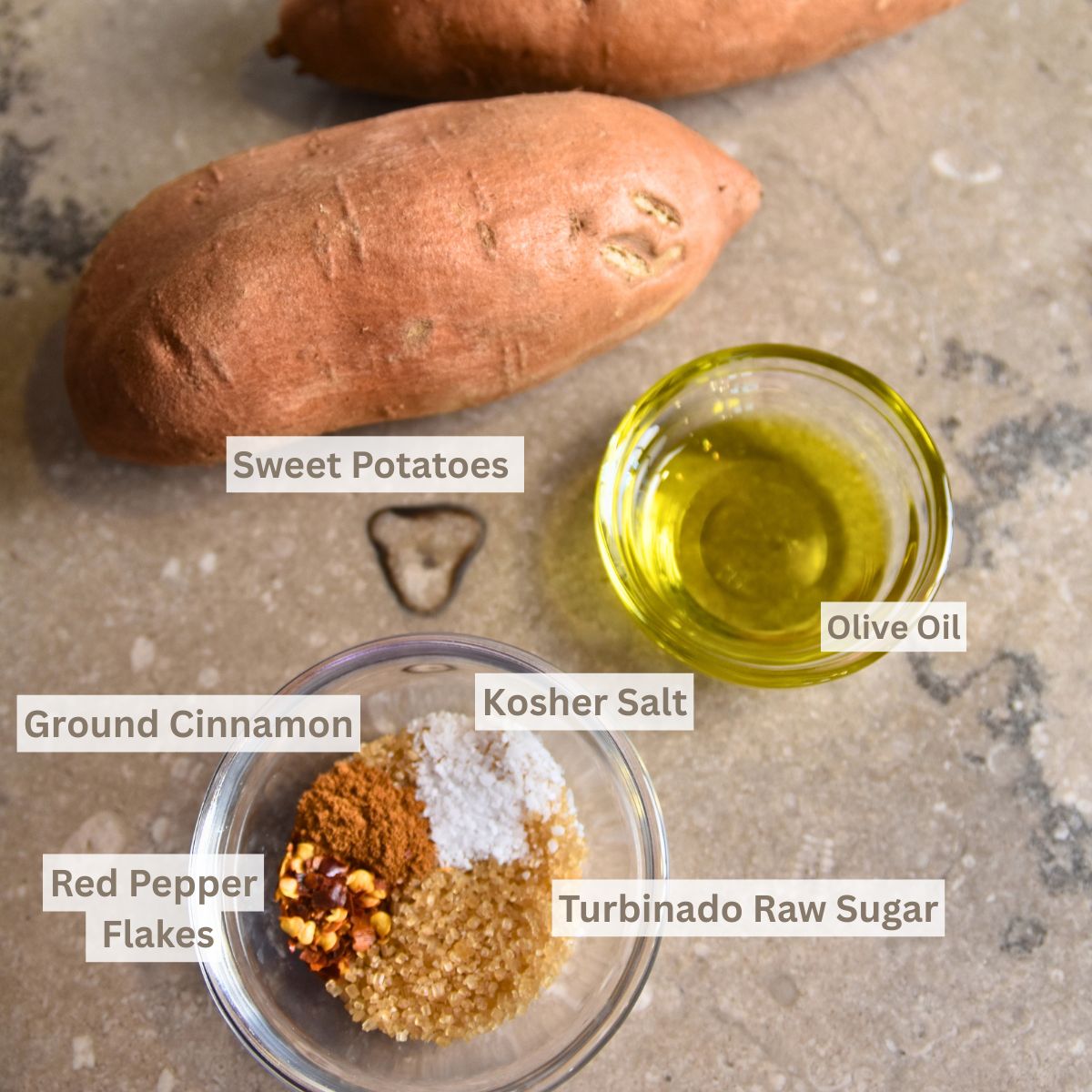ingredients-needed-to-make-sweet-potato-fries Ingredients needed to make sweet potato wedges.