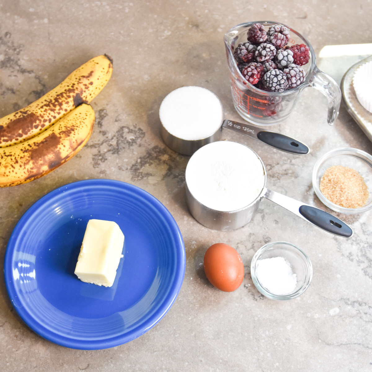 ingredients for blackberry banana muffins