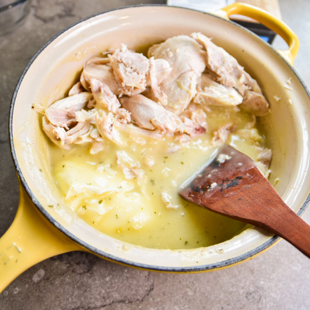 Add chicken to the ranch gravy.