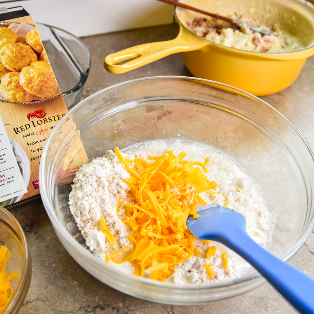 Make the box of Red Lobster Biscuit dough by adding water, seasonings and cheese.