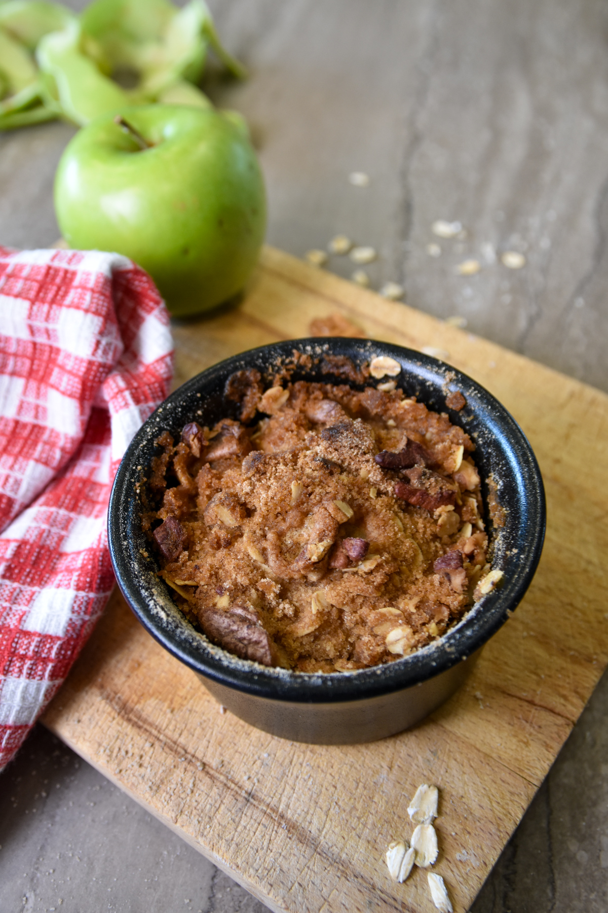 Single Serving Apple Crumble out of the oven